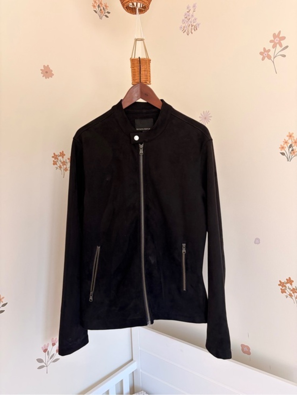 BANANA REPUBLIC Jacket Men's M Suede Leather Look Full Zip Biker Unlined